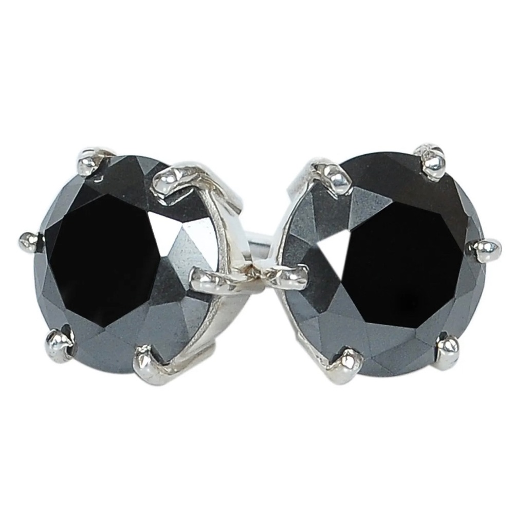 NWT 925 STERLING SILVER & 4.08 Ct NATURAL JET BLACK DIAMOND STUDS EARRINGS - Picture 5 of 11